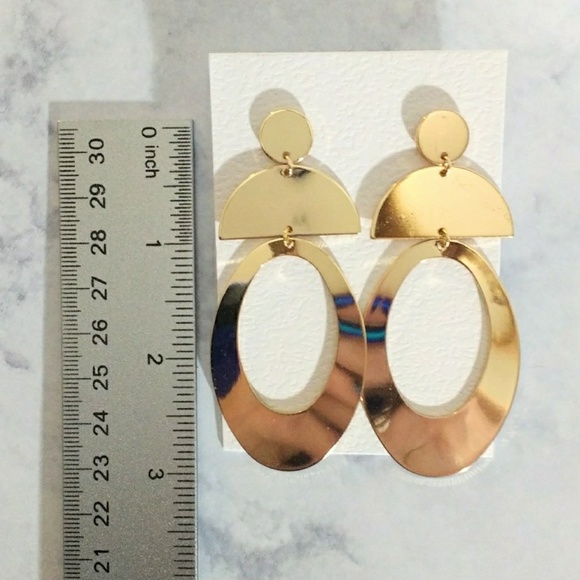 Gold Geometric Drop Hoop Earrings - Picture 4 of 4